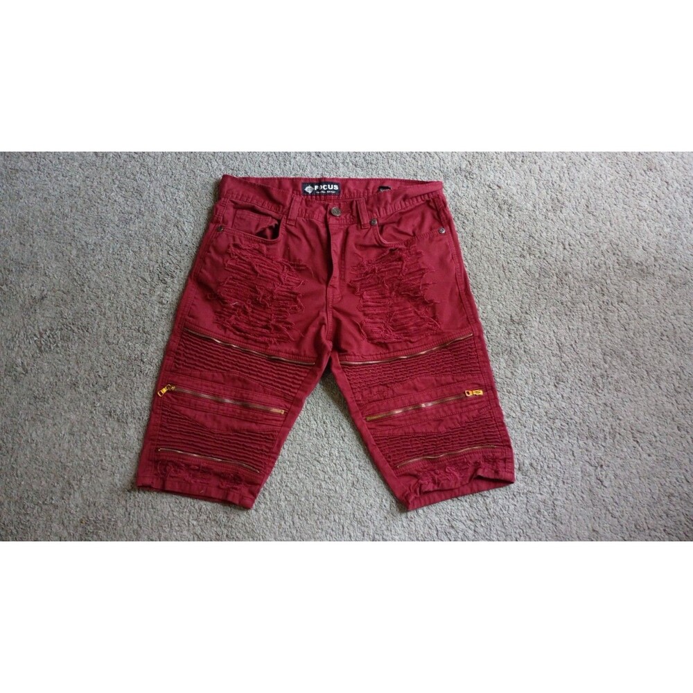 Focus Original Brand Red Biker Short Ripped Distressed Size 34 Boho Grunge